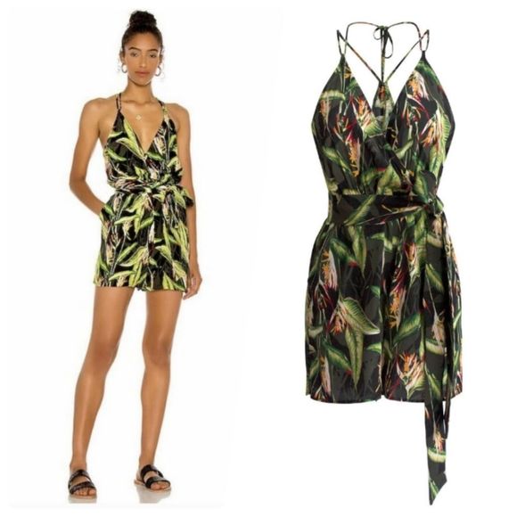 BCBG Bird of Paradise Surplice Tropical Romper Small - Picture 1 of 12